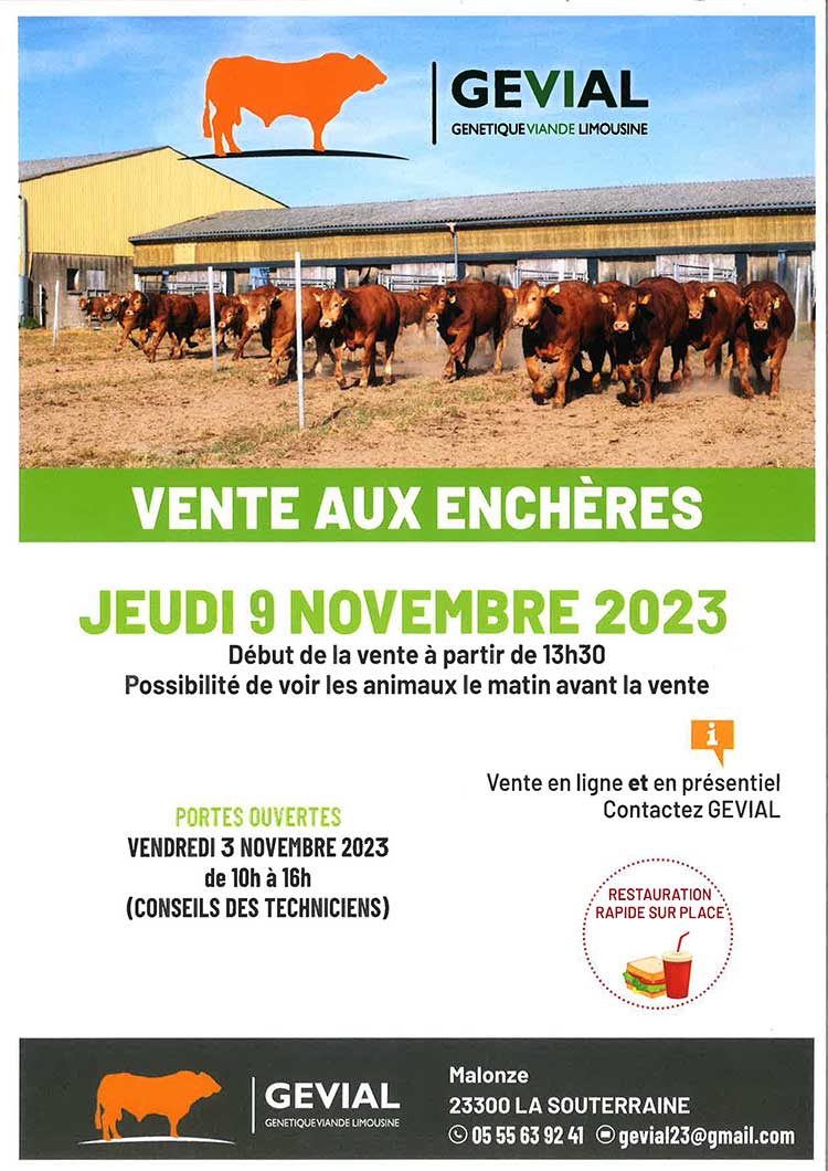 GEVIAL Vente aux enchère Jeudi 9 novembre 2023